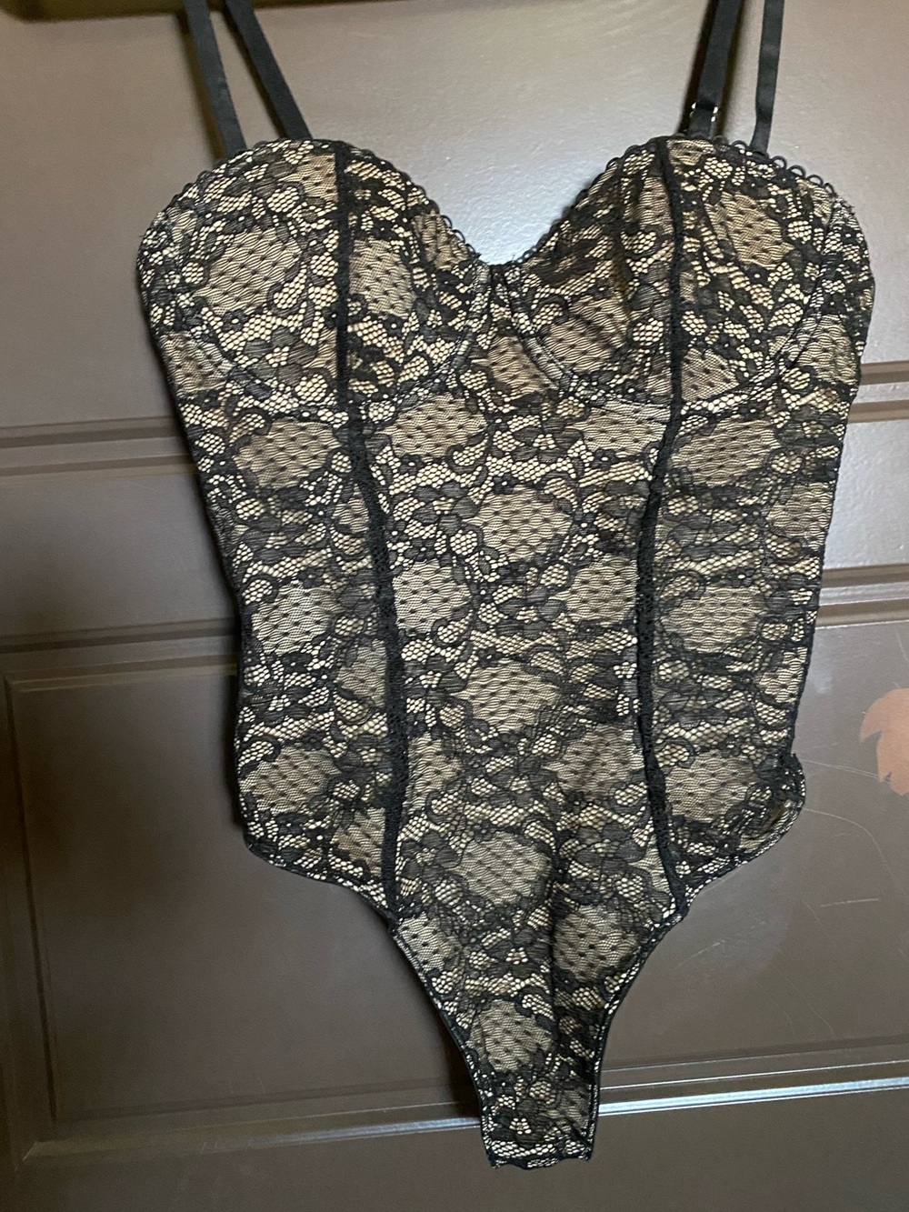 NWT S Lulu's Black Sheer Lace-Trim Bodysuit